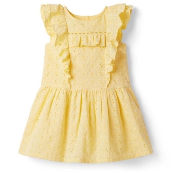 ☀️ JANIE & JACK Ruffle trim eyelet dress Yellow Size 10 summer party Easter - Picture 3 of 10